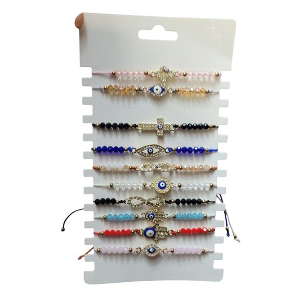 10pc NEW Evil Eye Bracelets Jewlery Mexican String Knot Beaded Nylon Women's - Picture 1 of 5